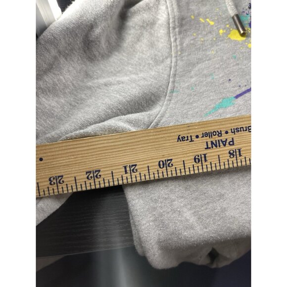 Born Fly Forever Gray Hoodie With Colorful Splatter Graphic and Drawstring Hood - Picture 5 of 7